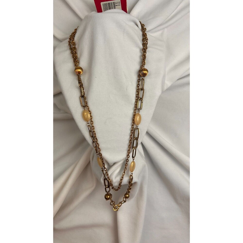 Xhilaration Gold Tone Layered Chain Necklace Multi Strand Beaded Statement